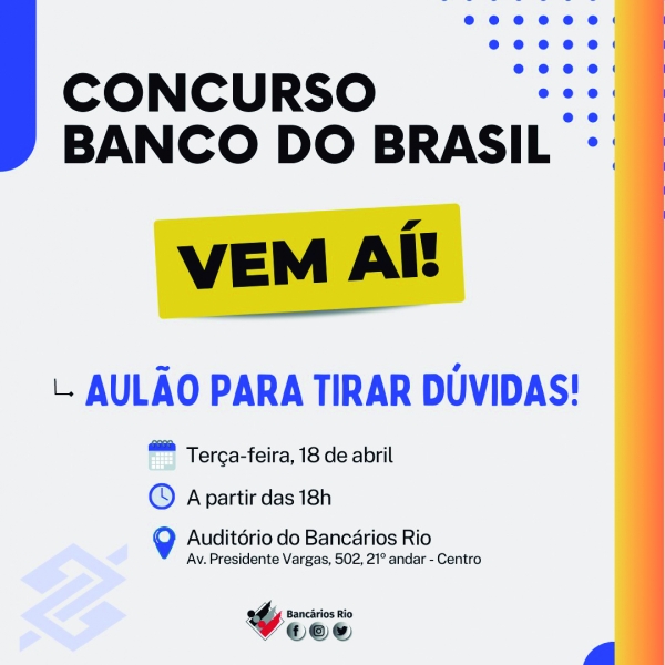 Aulão preparatório do concurso do BB é no dia 18