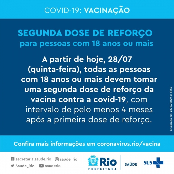 Segunda dose de reforço parqa pessoas com 18 anos ou mais