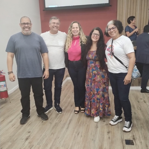 Júlio Cesar Ferreira, Adriano Campos, Kátia Branco, Sônia Eymard e Luciana Vieira, participaram do seminário sobre previdência complementar das estatais, em São Paulo 