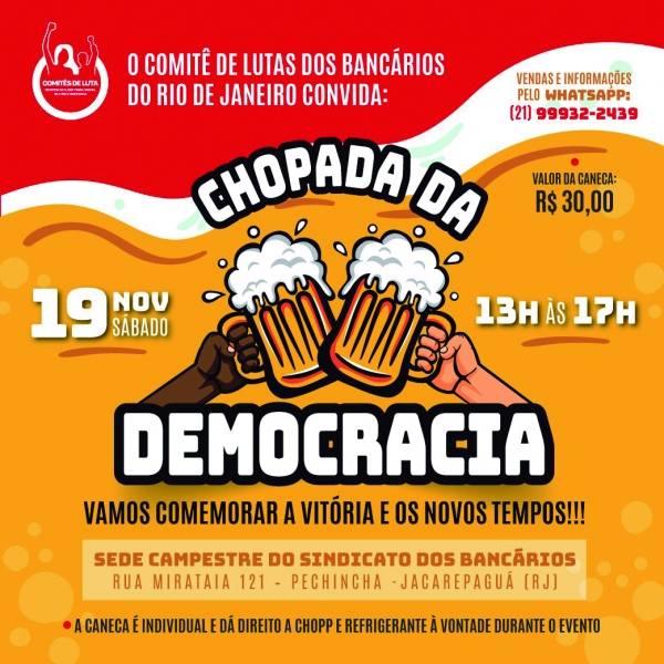 Dia 19 tem a Chopada da  Democracia na Sede Campestre