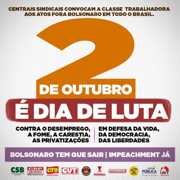 2 de outubro é dia de protesto contra desemprego, fome e por vacinas para todos