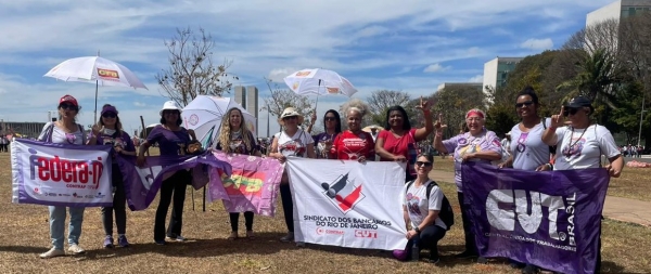 Dirigentes sindicais bancárias durante a Marcha das Margaridas, em Brasília. A categoria se fez presente