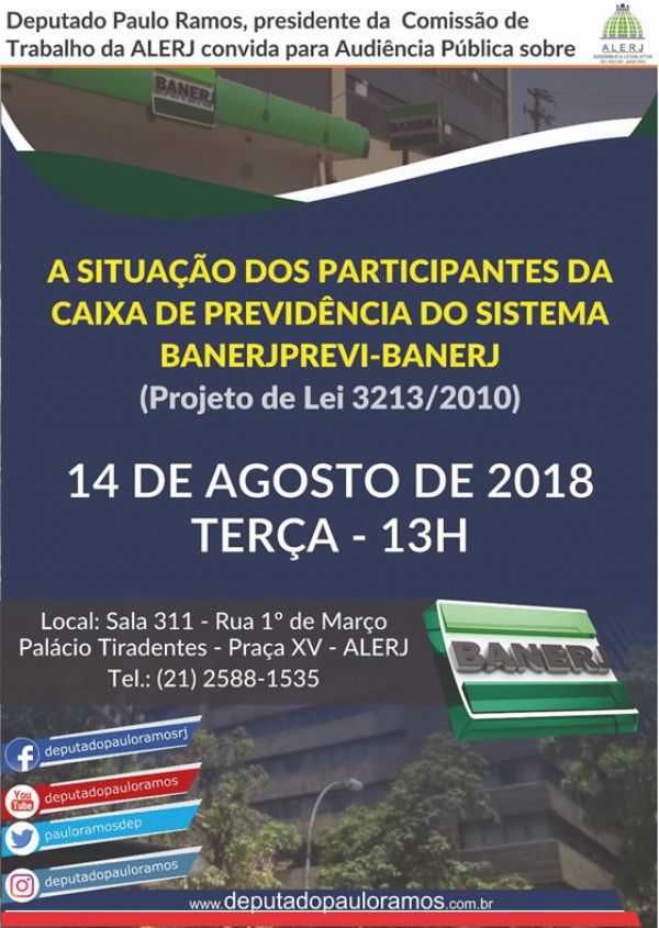 PL 3213/10 NA ALERJ - Banerjianos vão participar de Audiência  Pública para tratar do sistema Previ/Banerj