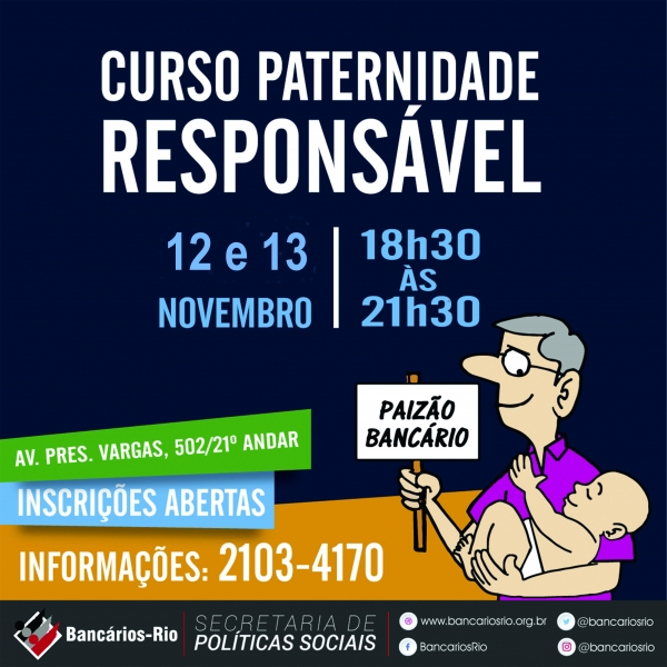 Curso de Paternidade Responsável será nos dias 12 e 13 de novembro