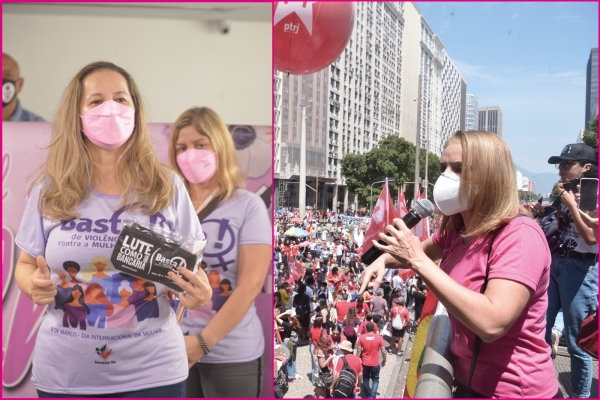 É NA LUTA QUE A GENTE CONQUISTA - O projeto do governo atende a uma antiga reivindicação do movimento sindical.  Adriana Nalesso e a vice do Sindicato Kátia Branco,  em atividades pelo direito das mulheres