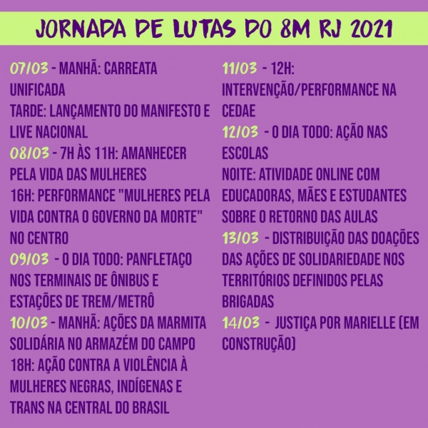 Confira o calendário de atividades do Dia Internacional da Mulher