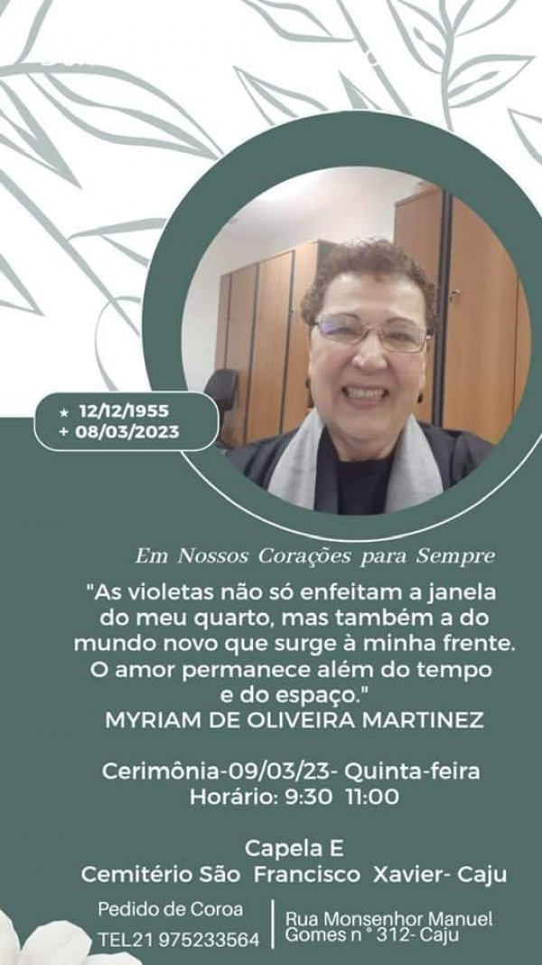 A saudosa banerjiana e sindicalista Myrian Martinez nos deixou no Dia Internacional da Mulher, na quarta-feira (8)