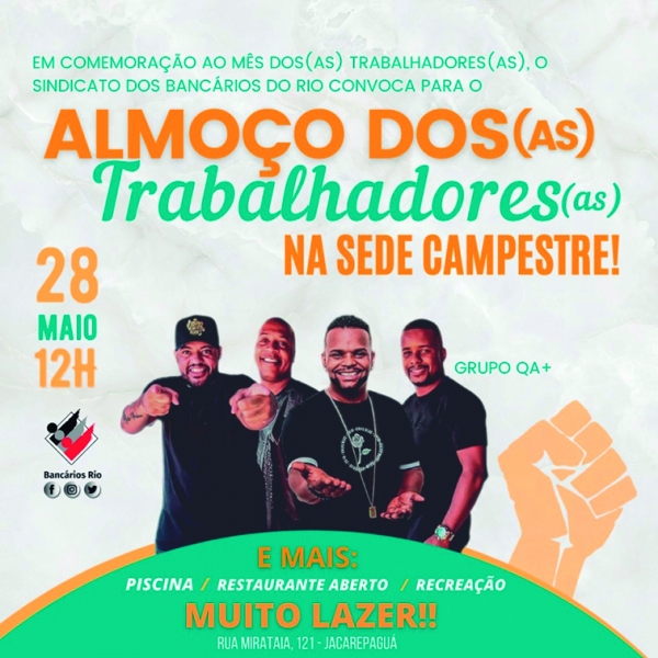 Sábado, dia 28, tem  festa do trabalhador  na Sede Campestre