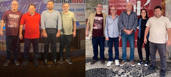 JUNTOS A GENTE CONQUISTA - Altair Vin&iacute;cius Lima Vieira (de barba na foto &agrave; esquerda) e Ernani Nogueira Pais (ao centro na foto &agrave; esquerda) agradeceram ao Sindicato pela reintegra&ccedil;&atilde;o que garante de volta seus empregos e direitos 