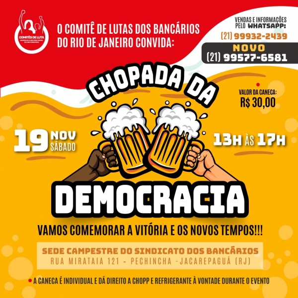 Sindicato disponibiliza mais um WhatsApp para incrições da Chopada da Democracia