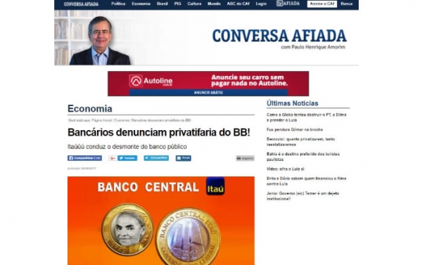 Matéria do Sindicato sobre participação do Itaú no desmonte e privatização do BB repercute em sites