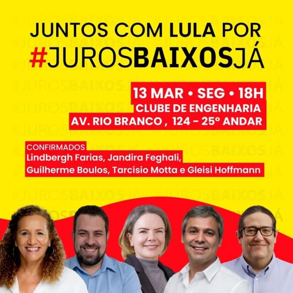 Debate sobre juros altos reunirá parlamentares no Clube de Engenharia nesta segunda (13)