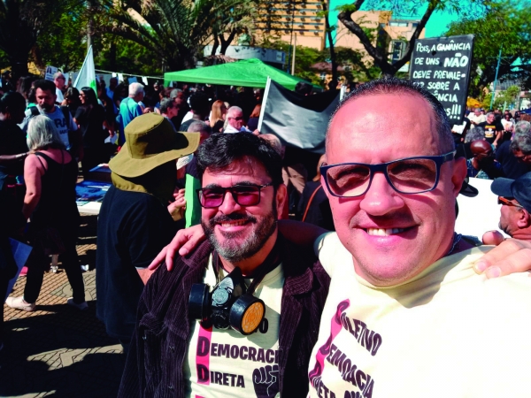 Os diretores do Sindicato, do Coletivo de Meio Ambiente da Federa/RJ, Jacy Menezes e Paulo Cesar Pessanha, participaram do protesto, em Volta Redonda